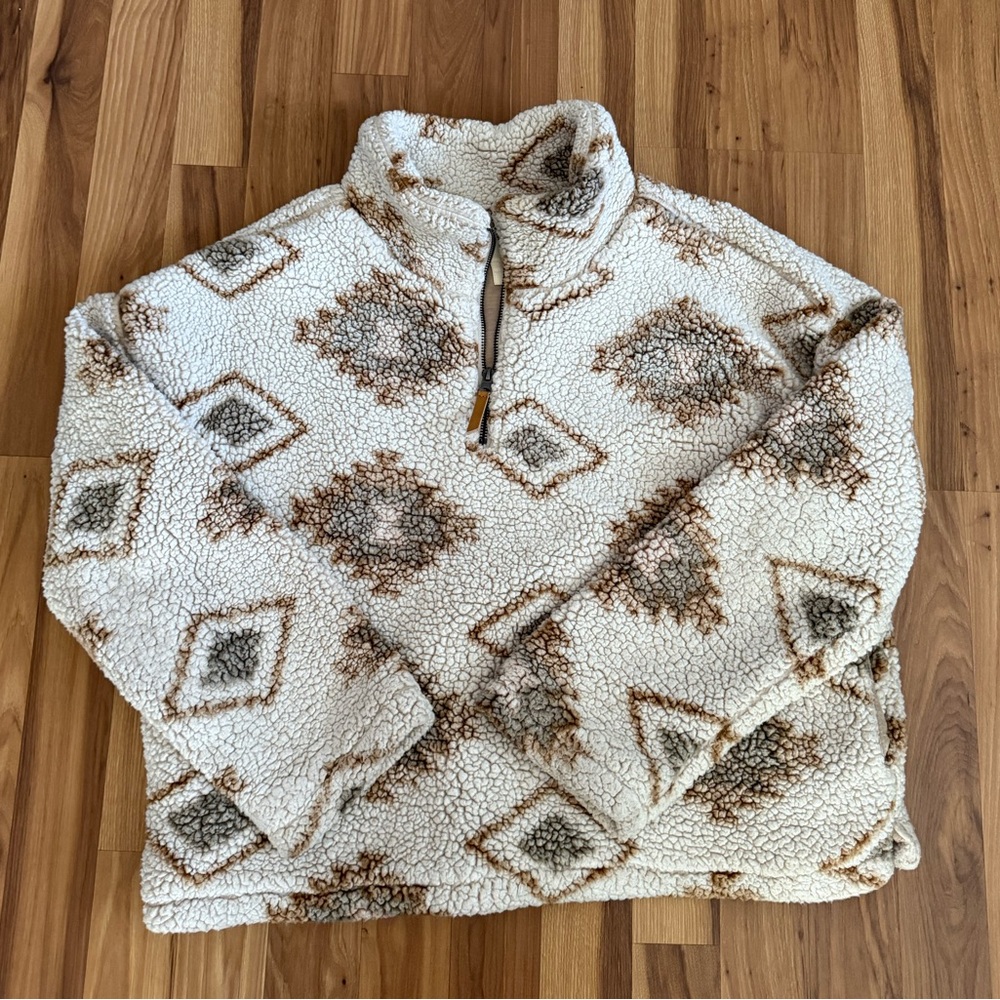 Thread & Supply Tan and Cream Aztec Fleece Pullover